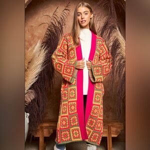 Davi & Dani GrannySquareOpen Front Cardigan